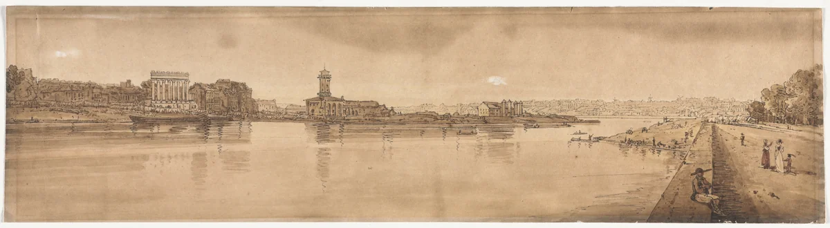 A Selection of Twenty of the Most Picturesque Views in Paris: View of the Village of Chaillot, taken from Pont de la Concorde by Thomas Girtin, print, 1802