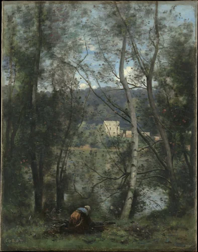A Woman Gathering Faggots at Ville-d'Avray by Camille Corot, painting, 1871-1874