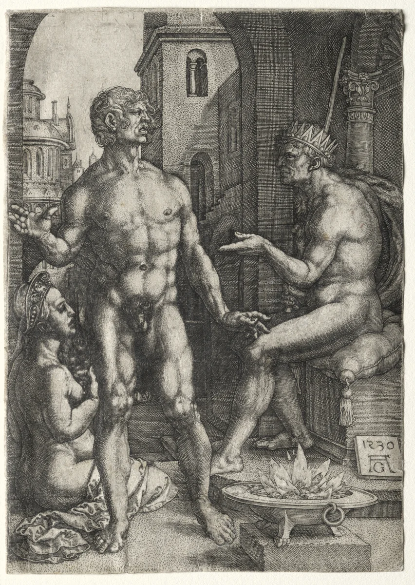 Mucius Saevola by Heinrich Aldegrever, print, 1530