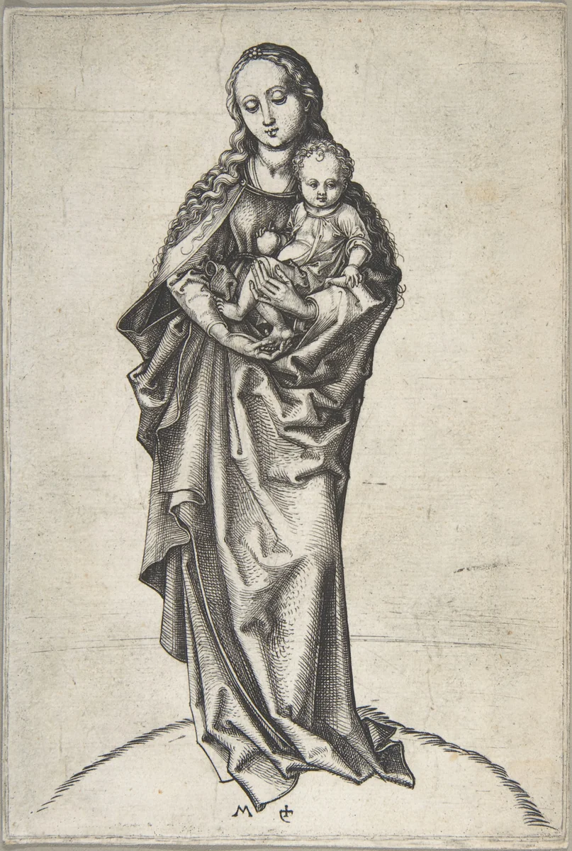 Virgin and Child with an Apple by Martin Schongauer, print, 1450-1491