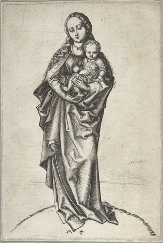 Virgin and Child with an Apple by Martin Schongauer, print, 1450-1491