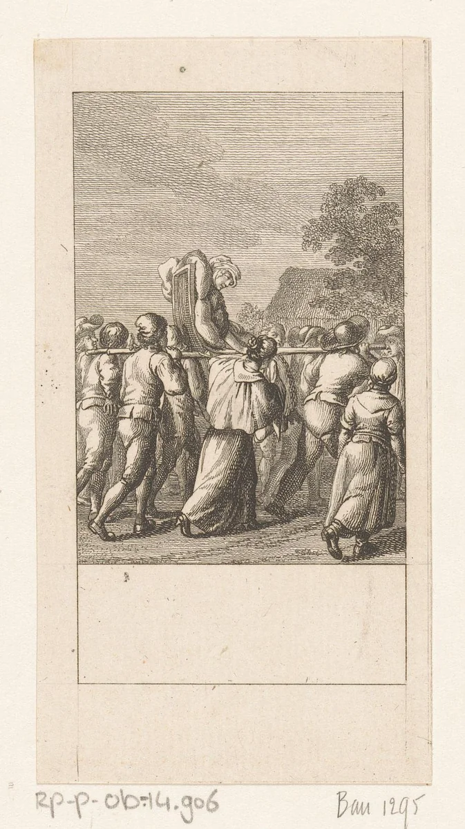 Camille wordt gewond het dorp binnen gedragen by Daniel Nikolaus Chodowiecki, print, 1787