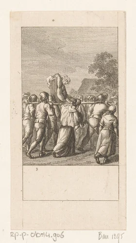 Camille wordt gewond het dorp binnen gedragen by Daniel Nikolaus Chodowiecki, print, 1787
