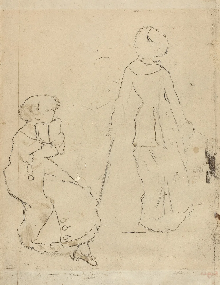 Study for "Mary Cassatt at the Louvre" [verso] by Edgar Degas, drawing, 1879