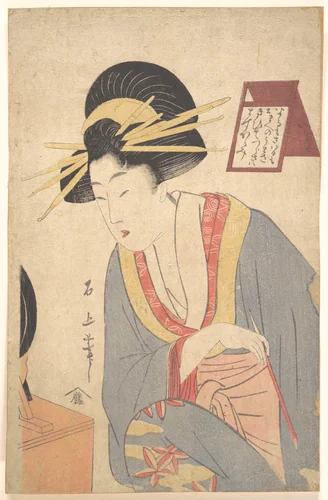 Woman Applying Make-up by Juka Sekijō, print, 1754-1806