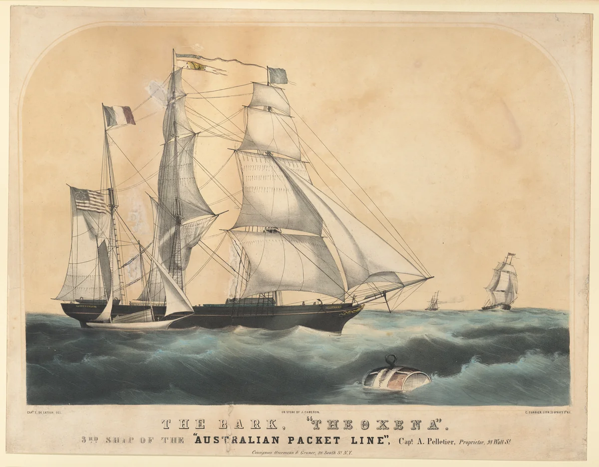 The Bark "Theoxena" by Latour, print, 1845-1855