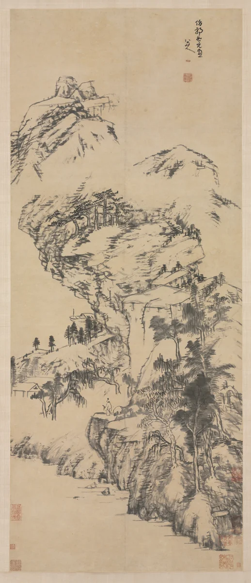 Landscape after Guo Zhongshu by Bada Shanren, painting, 1675-1705