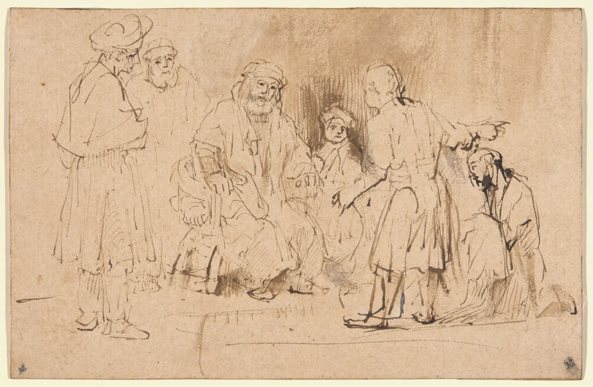 Jacob Shown Joseph’s Blood-Stained Coat by Aert de Gelder, drawing, 1655-1665