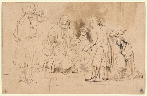Jacob Shown Joseph’s Blood-Stained Coat by Aert de Gelder, drawing, 1655-1665