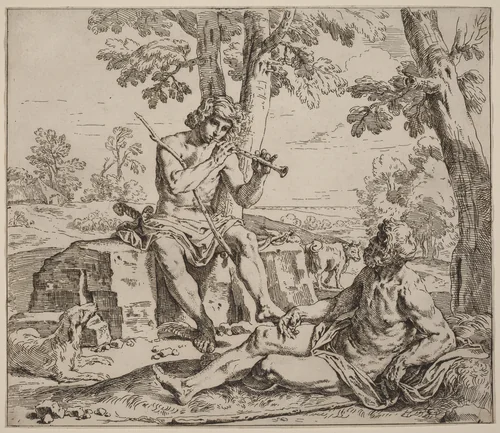 Mercury and Argus by Simone Cantarini, print, 1612-1648