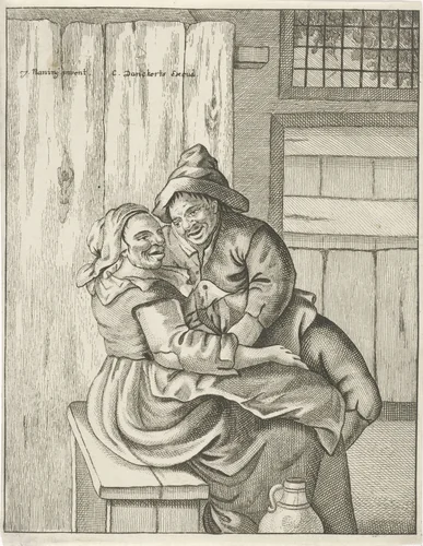 Vrijend boerenpaar by Jan Naning, print, 1650-1699