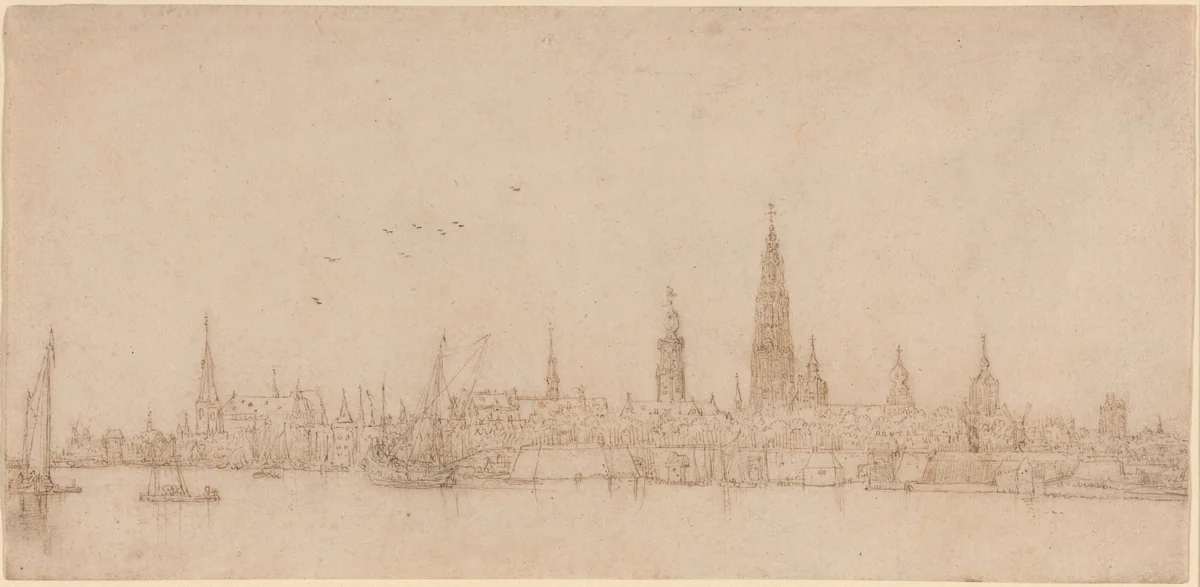 View of Antwerp by Wenceslaus Hollar, drawing, 1607-1677