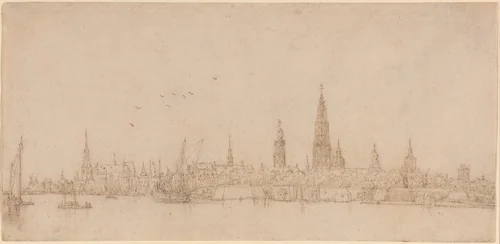View of Antwerp by Wenceslaus Hollar, drawing, 1607-1677