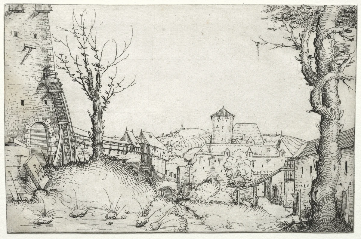 Courtyard of a castle by Augustin Hirschvogel, print, 1546