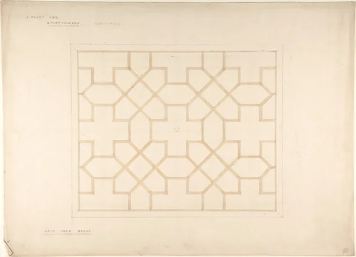 Ceiling design for the Library, Stuffynwood Hall, Derbyshire by John Gregory Crace, drawing, 1852-1862