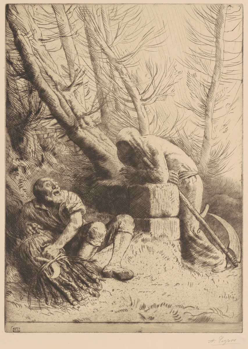 Death and the Woodcutter, 4th plate (La Mort et le bûcheron) by Alphonse Legros, print, 1877-1900