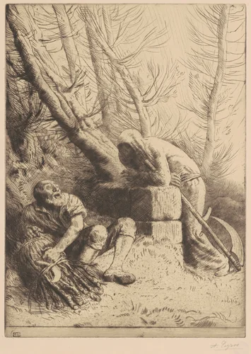 Death and the Woodcutter, 4th plate (La Mort et le bûcheron) by Alphonse Legros, print, 1877-1900