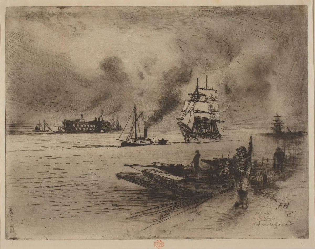 Environs de Gravesend by Félix-Hilaire Buhot, print, 1883