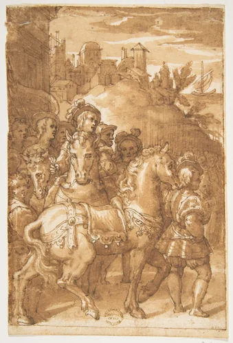 Study for the Armistice between King Francis I of France and Emperor Charles V, fresco in the Palazzo Farnese, Caprarola by Taddeo Zuccaro, drawing, 1500-1599