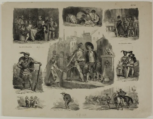 Sheet of Sketches by Denis Auguste Marie Raffet, print, 1829
