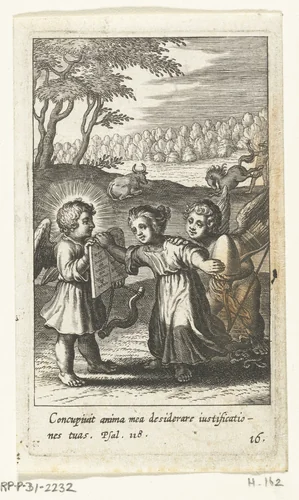 Kind tussen twee engelen met wetstafelen by Boëtius Adamsz. Bolswert, print, 1590-1624