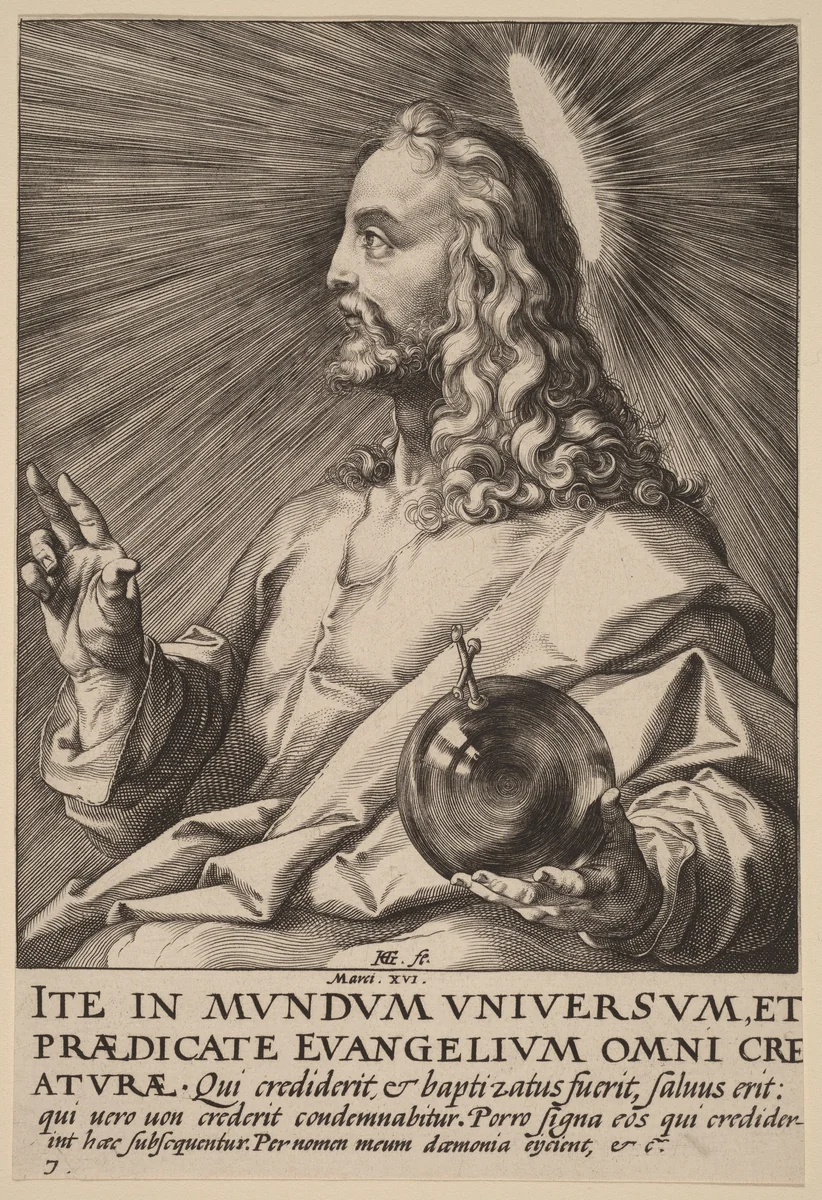 Christ as Salvator Mundi by Hendrick Goltzius, print, 1589