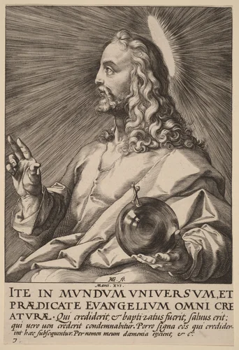 Christ as Salvator Mundi by Hendrick Goltzius, print, 1589