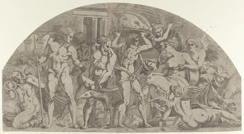 Meleager Bringing the Boar's Head to Atalanta by Antonio Fantuzzi, print, 1540-1545