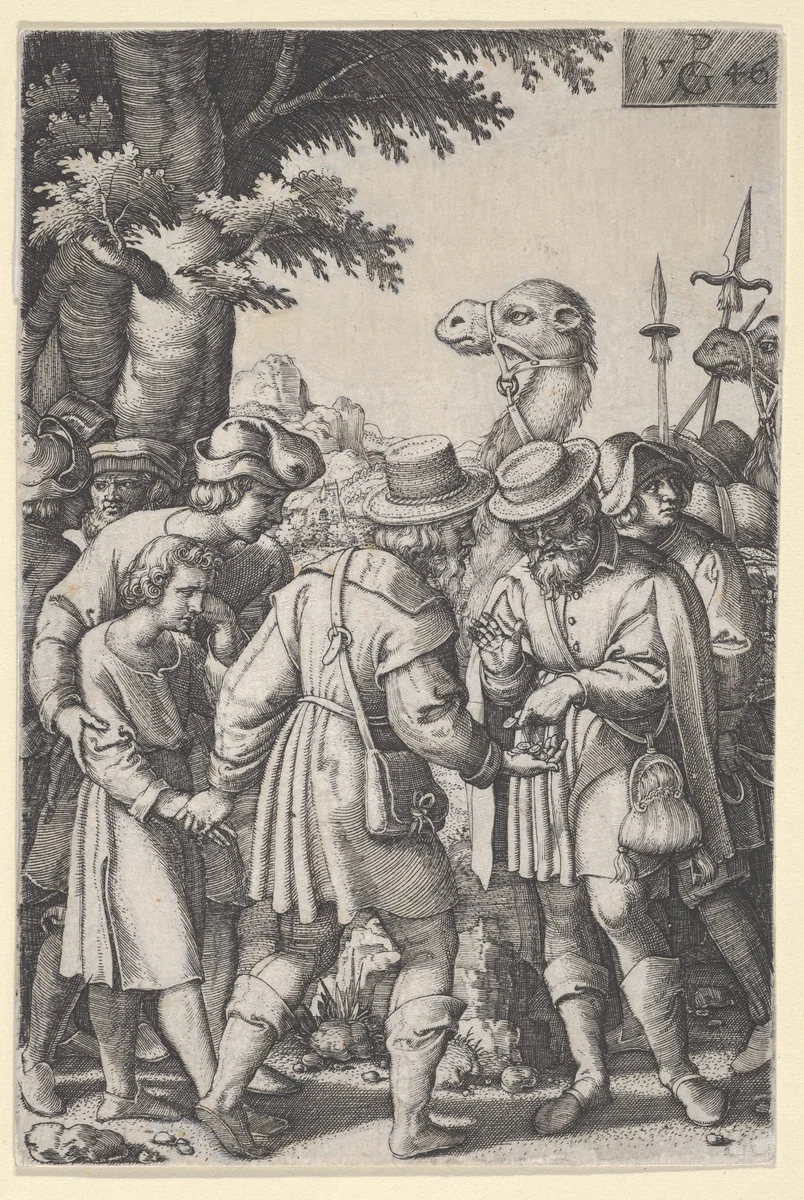 Joseph Sold to the Merchants, from "The Story of Joseph" by Georg Pencz, print, 1546