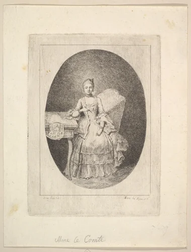 Portrait of Marguerite Le Comte by Claude Henri Watelet, print, 1764