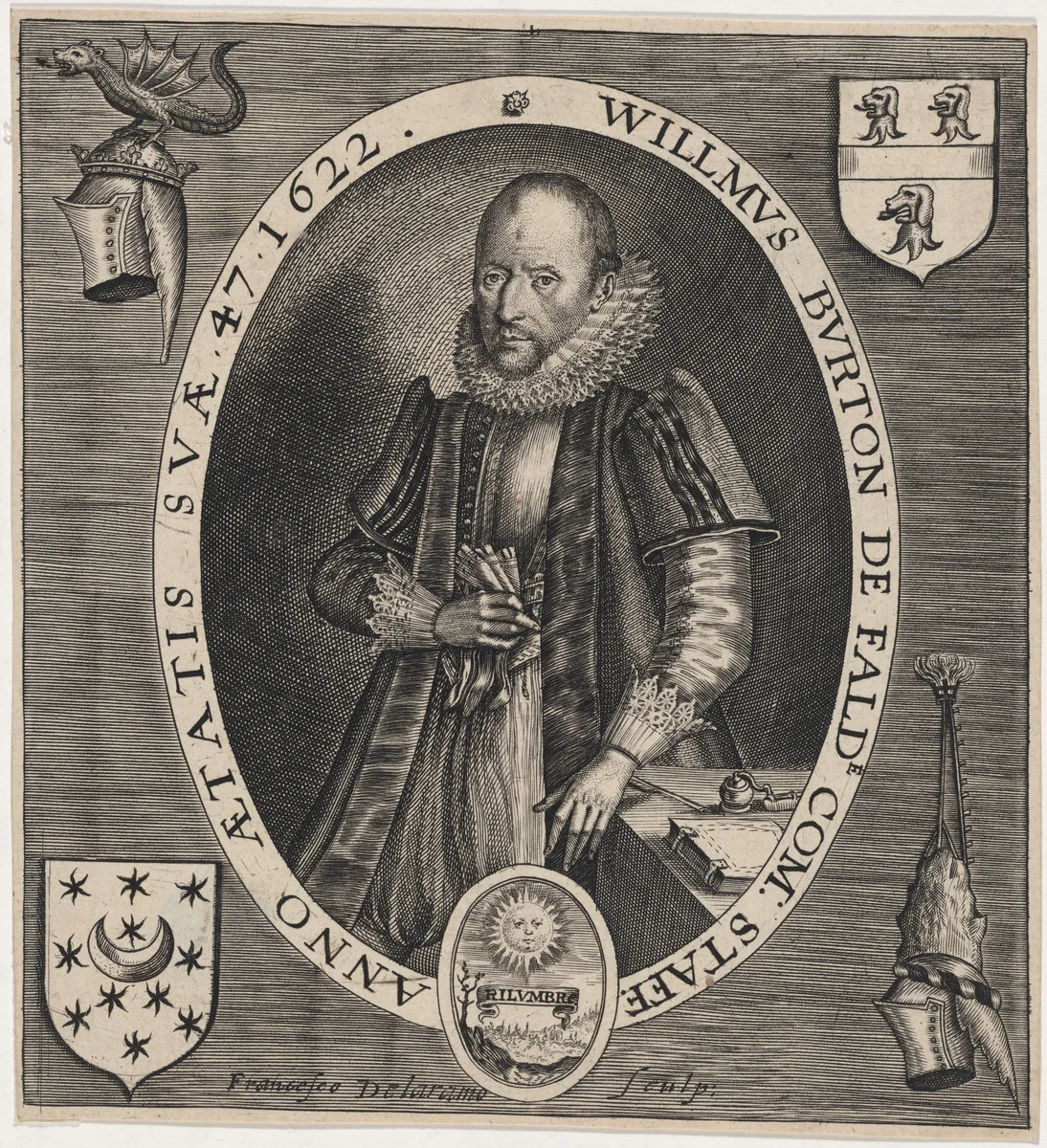 Willmus Burton de Falde (William Burton) by Francis Delaram, print, 1622