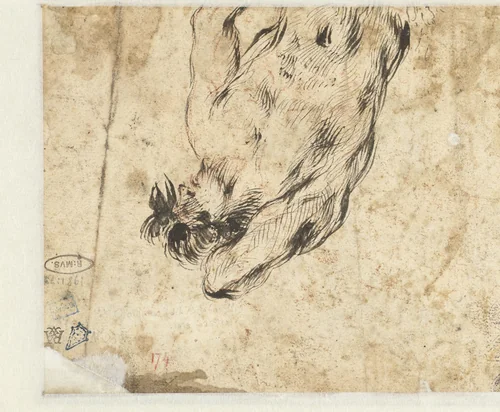 Bovenlijf van een sater-achtige man met opgeheven arm by Giovanni Battista Piranesi, drawing, 1745-1750