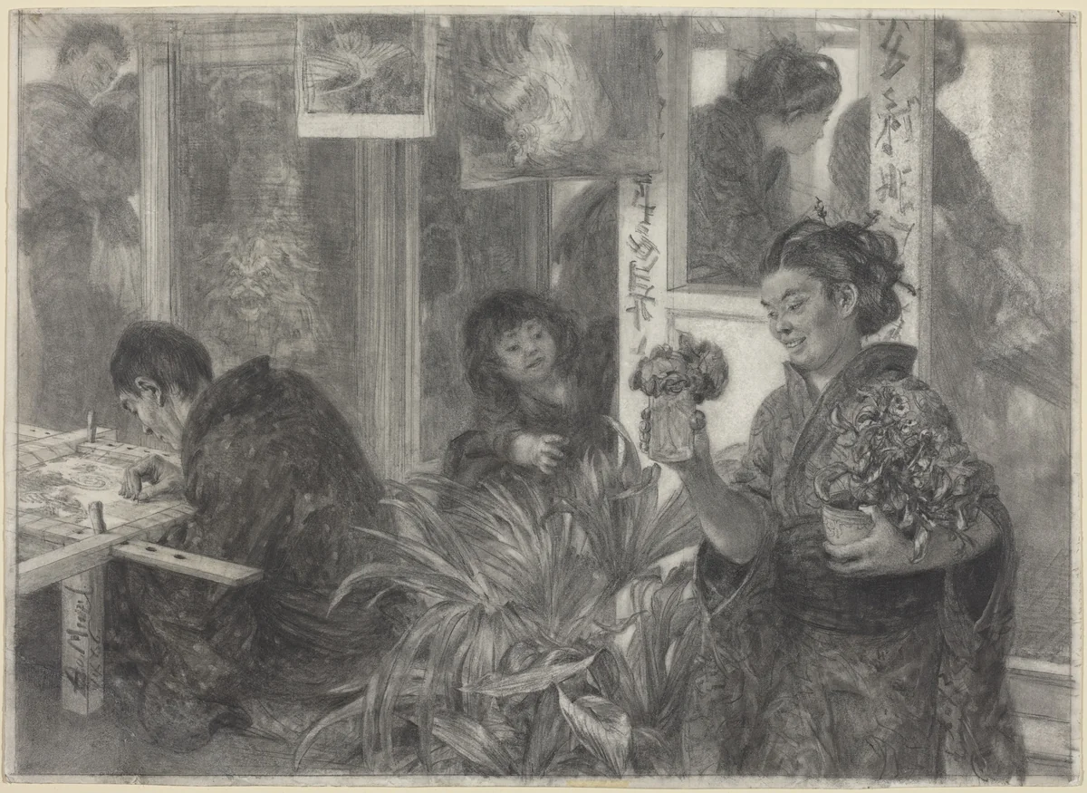 Japanese Artist at Work by Adolph Menzel, drawing, 1886