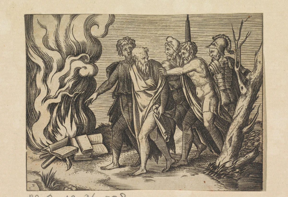 Boekverbranding by Unknown, print, 1498-1532