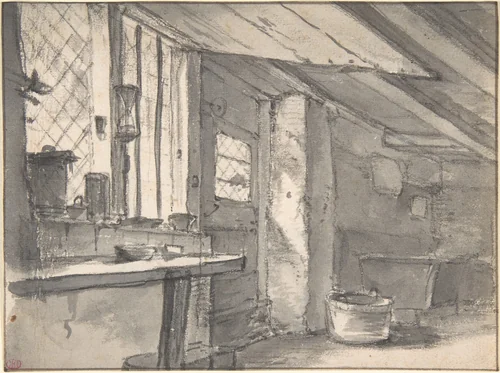 Workshop Interior by Thomas Wijck, drawing, 1629-1677