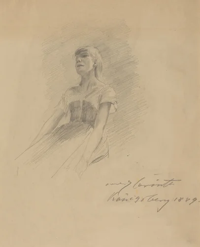 Seated Young Woman [recto] by Lovis Corinth, drawing, 1889