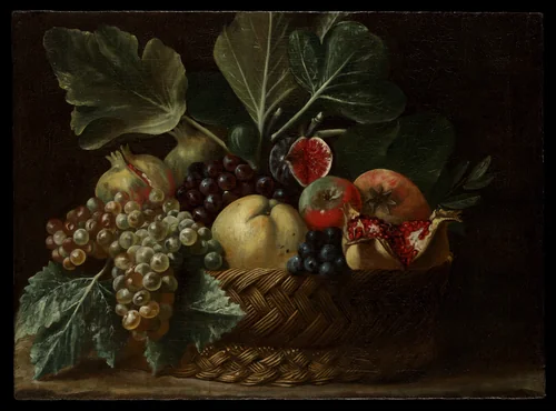 Basket of Fruit by Bartolomeo Cavarozzi, painting, 1615-1625
