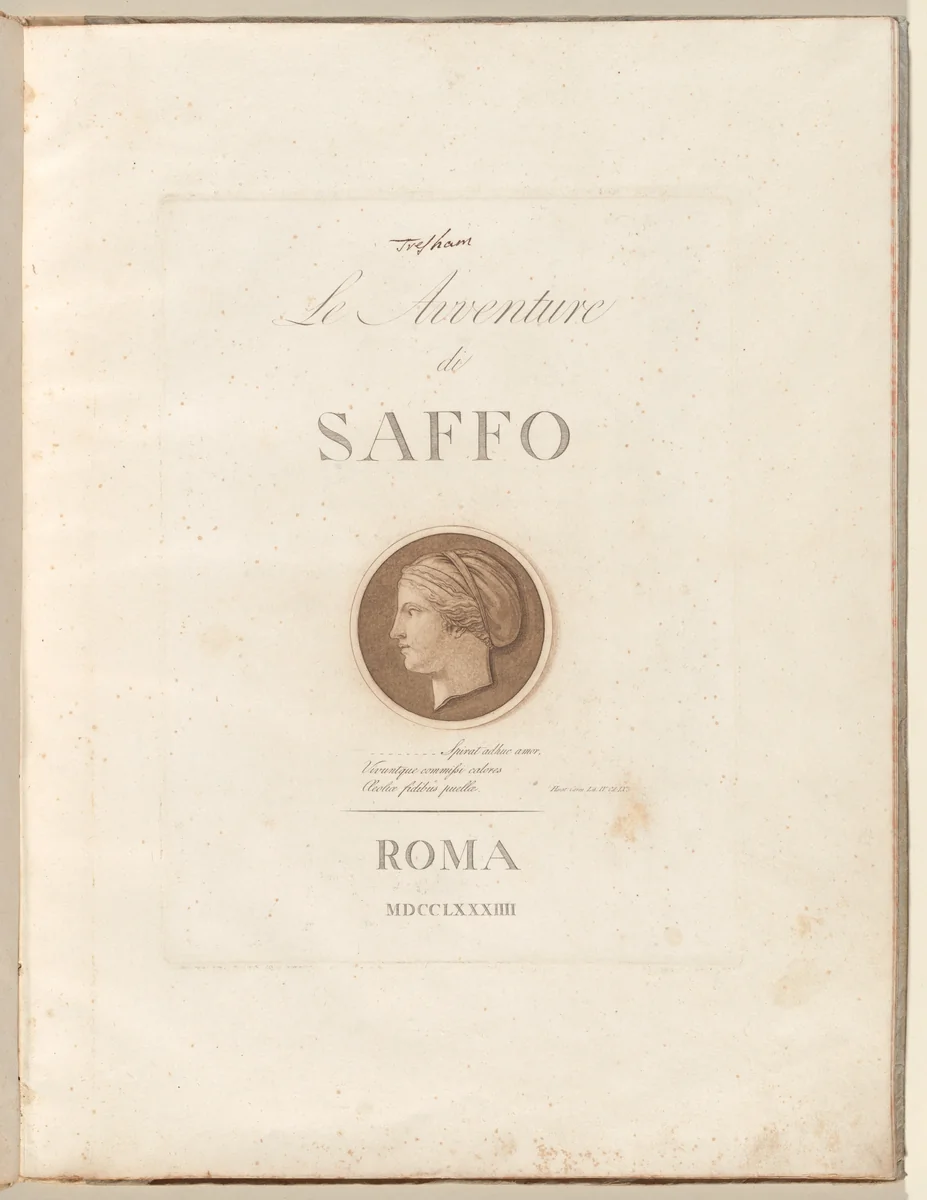 Le Avventure di Saffo (The Adventures of Sappho) by Henry Tresham, volume, 1784