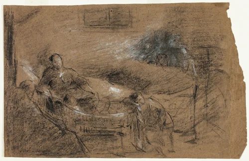 Deathbed Scene by Jean Baptiste Carpeaux, drawing, 1847-1875