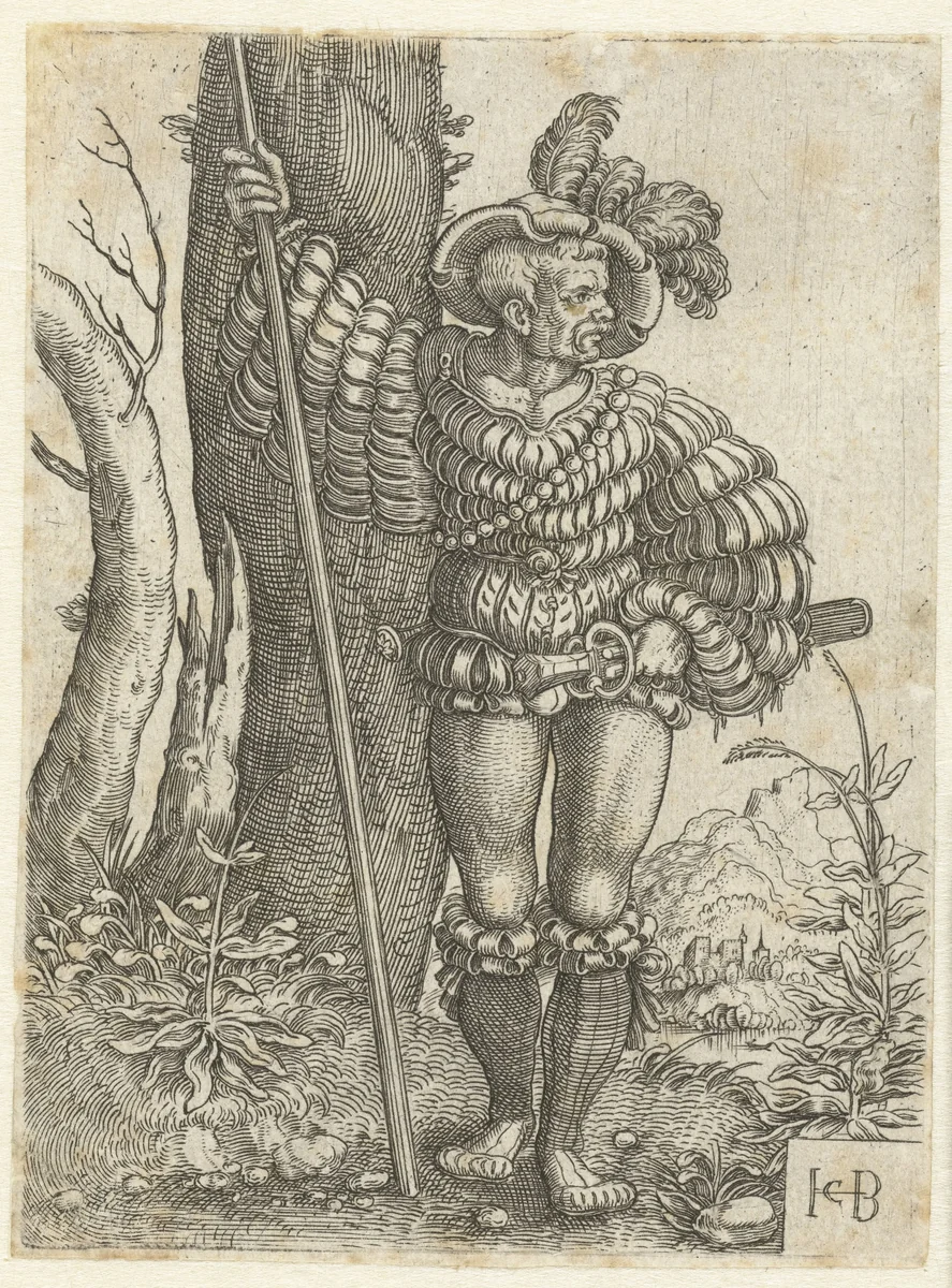 Staande hellebaardier bij boom by Unknown, print, 1510-1569