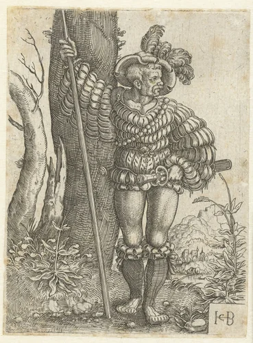 Staande hellebaardier bij boom by Unknown, print, 1510-1569