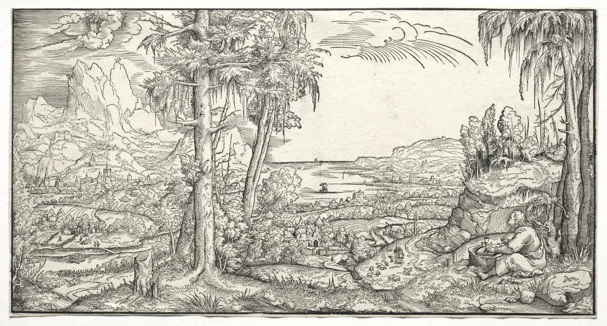 St. John on the Island of Patmos by Virgilius Solis, print, 1545-1555