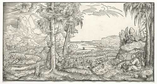 St. John on the Island of Patmos by Virgilius Solis, print, 1545-1555