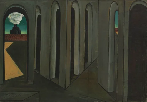 The Anxious Journey by Giorgio de Chirico, painting, 1913