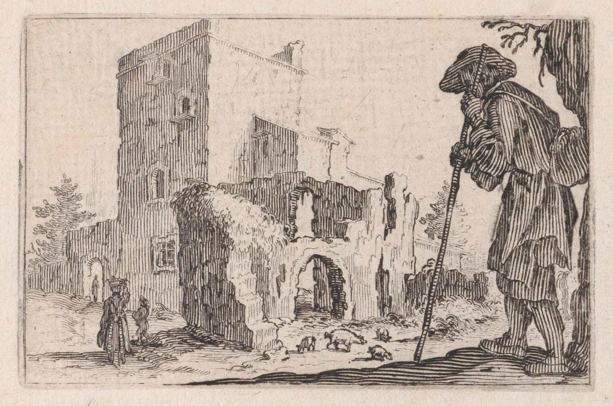 Le Patre et Les Ruines (The Shepherd and the Ruins), from "Les Caprices" Series B, The Nancy Set by Jacques Callot, print, 1617-1620