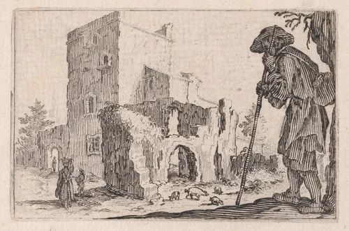 Le Patre et Les Ruines (The Shepherd and the Ruins), from "Les Caprices" Series B, The Nancy Set by Jacques Callot, print, 1617-1620