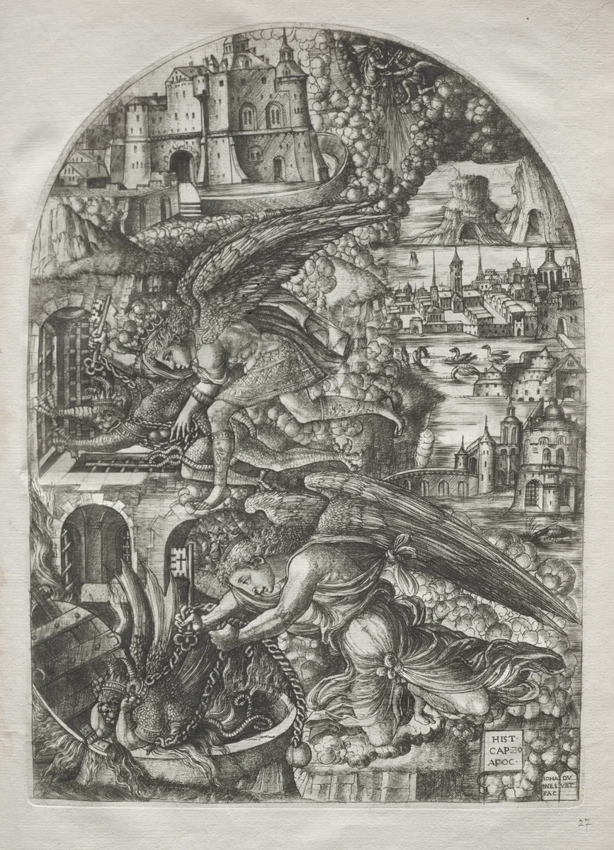 The Apocalypse: Satan Bound for a Thousand Years by Jean Duvet, print, 1546-1555