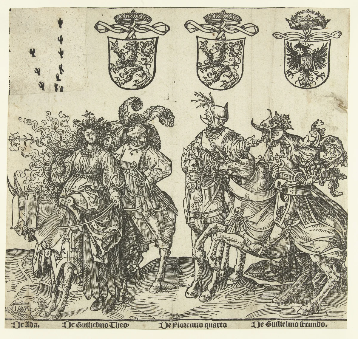 Ada, Willem I, Floris IV en Willem II by Unknown, print, 1518