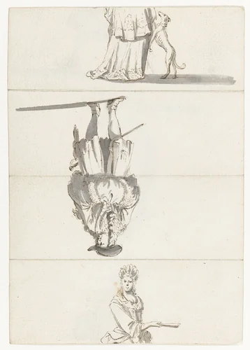 Vouwblad met figuurstudies by Ludolf Bakhuysen, drawing, 1695-1705