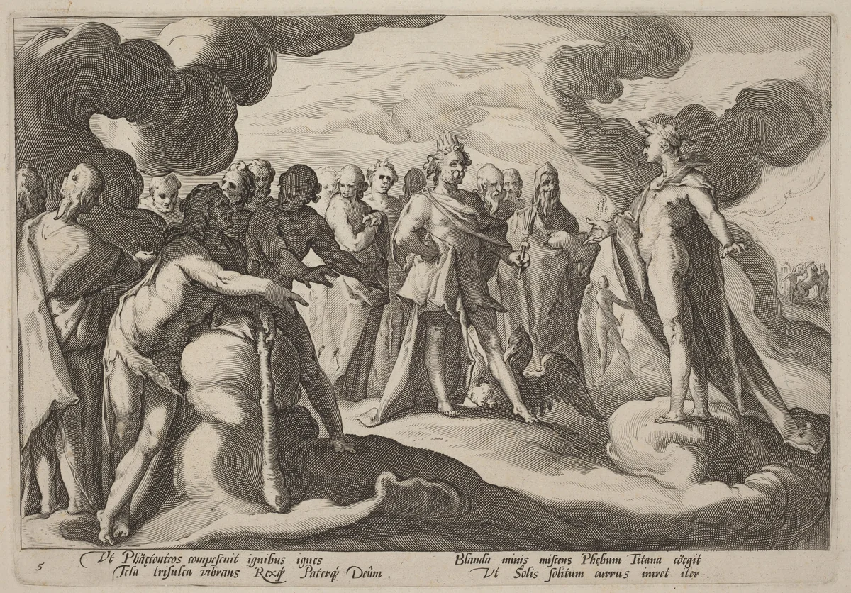 Jupiter and the Gods Asking Helios to Resume Control of the Chariot by Hendrick Goltzius, print, 1589